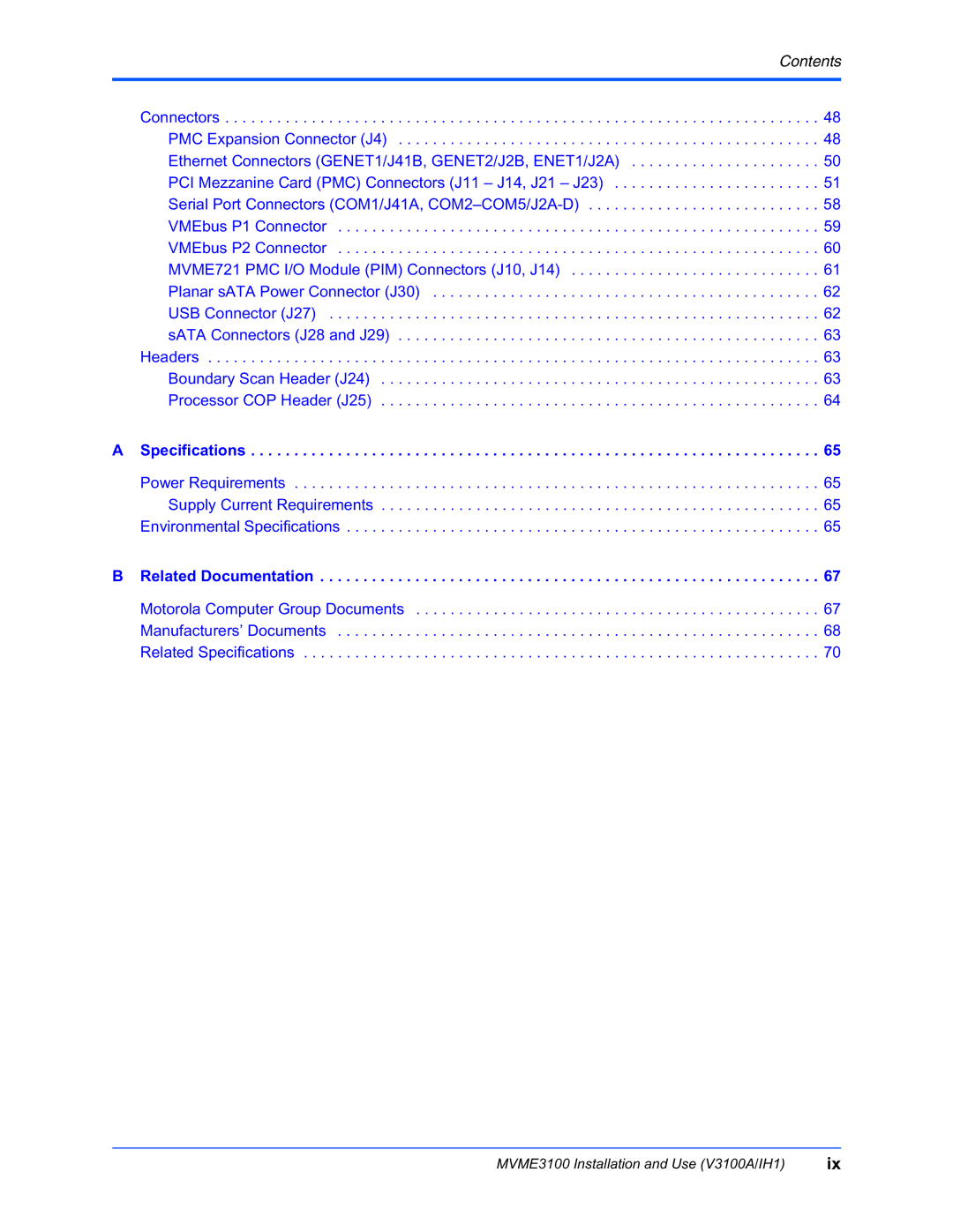 Motorola MVME3100 manual Specifications 