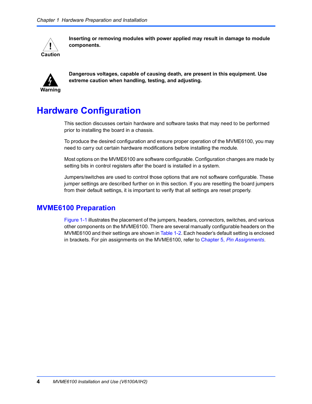 Motorola manual Hardware Configuration, MVME6100 Preparation 