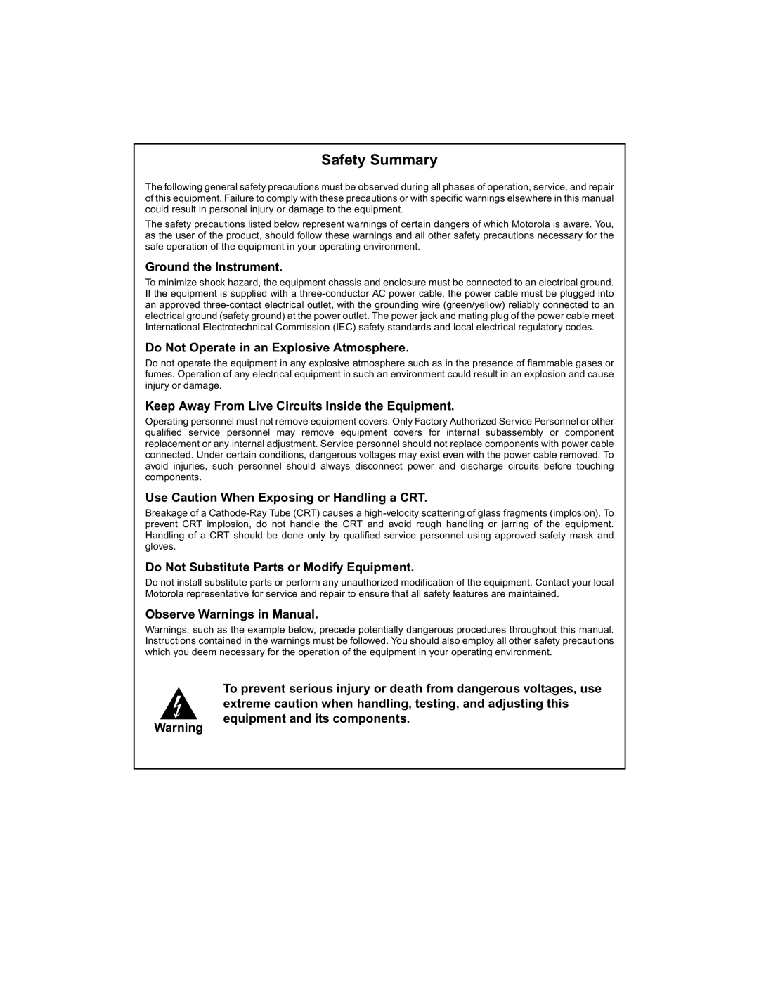 Motorola MVME6100 manual Safety Summary 