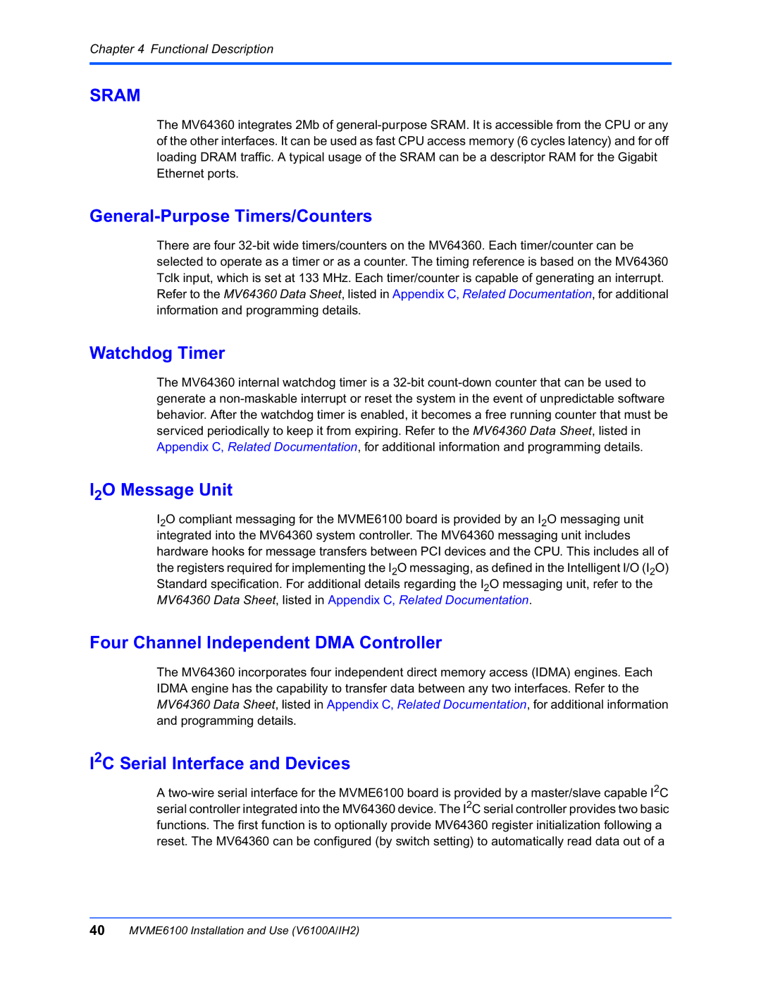 Motorola MVME6100 General-Purpose Timers/Counters, Watchdog Timer, I2O Message Unit, I2C Serial Interface and Devices 