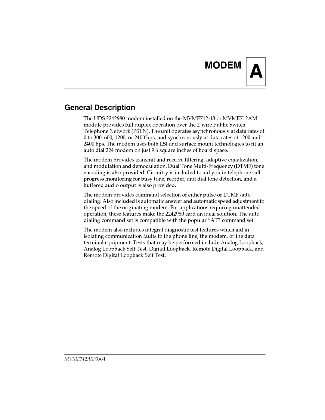 Motorola MVME712-12, MVME712A/D3, MVME712AM, MVME712B, MVME712-13 user manual Modem 