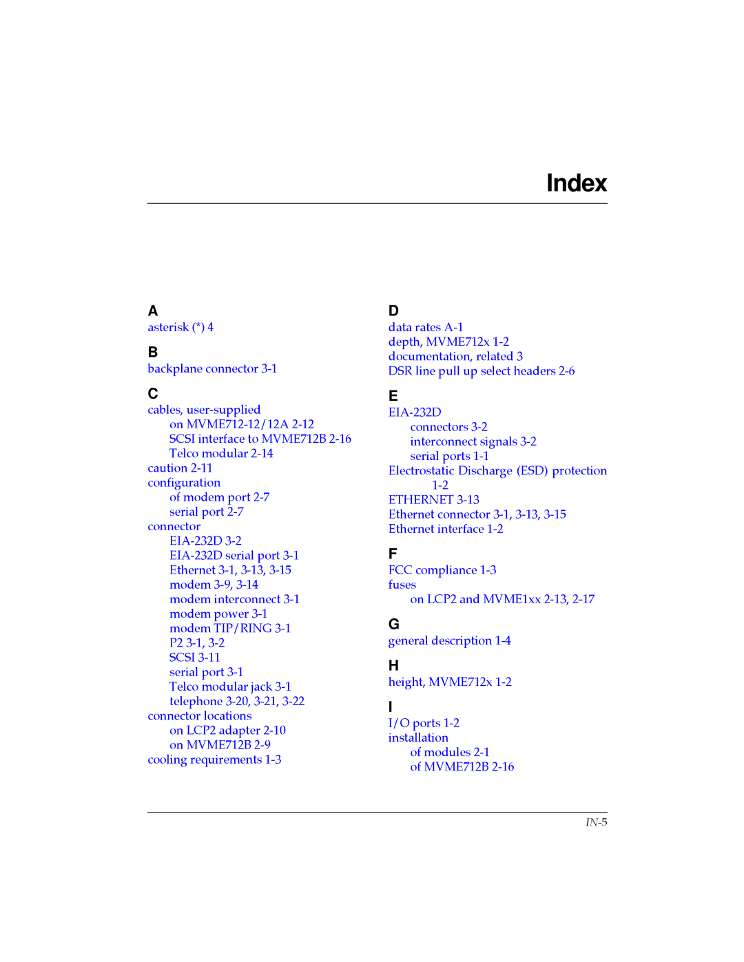 Motorola MVME712A/D3, MVME712-12, MVME712AM, MVME712B, MVME712-13 user manual Index 