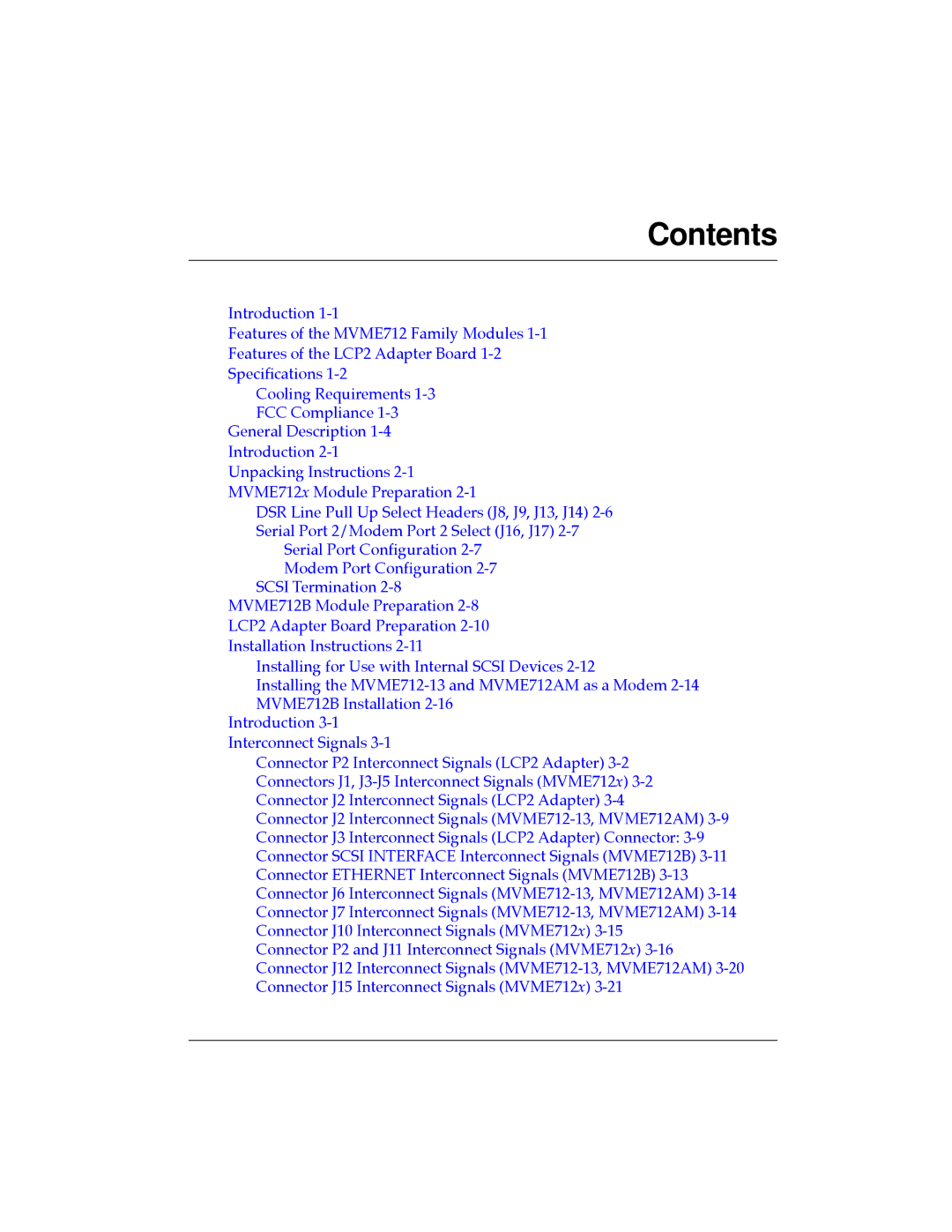 Motorola MVME712AM, MVME712A/D3, MVME712-12, MVME712B, MVME712-13 user manual Contents 