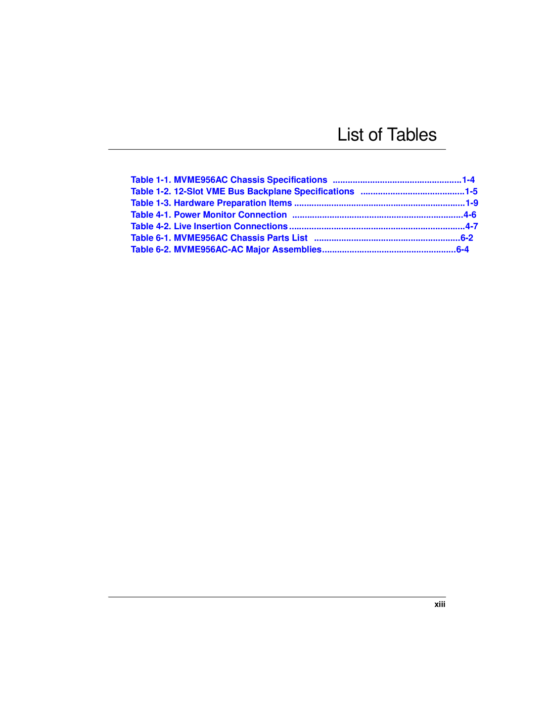 Motorola MVME956AC, MVME956UM2 user manual List of Tables 