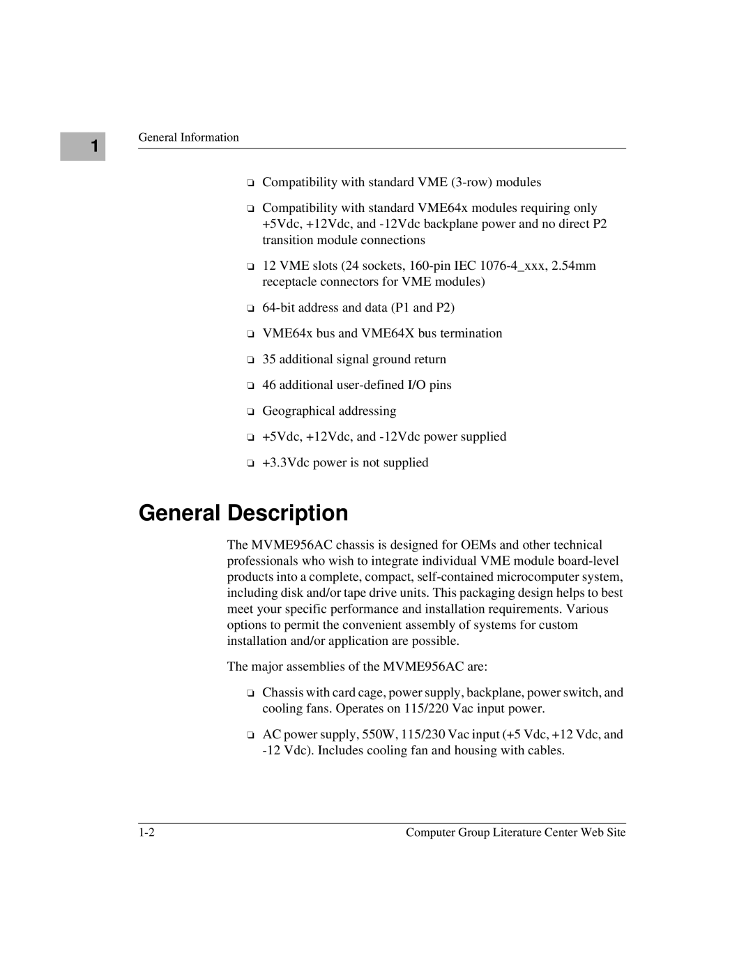 Motorola MVME956AC, MVME956UM2 user manual General Description 