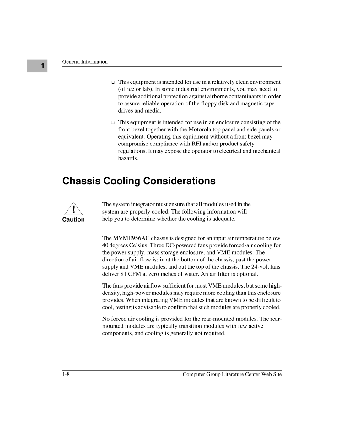 Motorola MVME956AC, MVME956UM2 user manual Chassis Cooling Considerations 