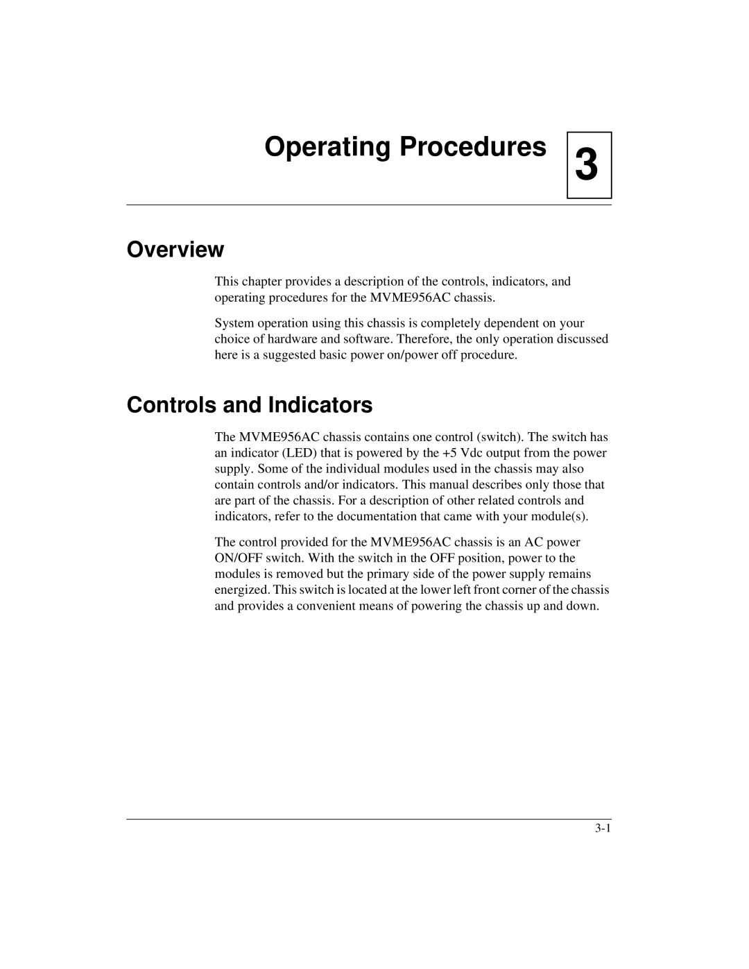 Motorola MVME956AC, MVME956UM2 user manual Operating Procedures, Controls and Indicators 