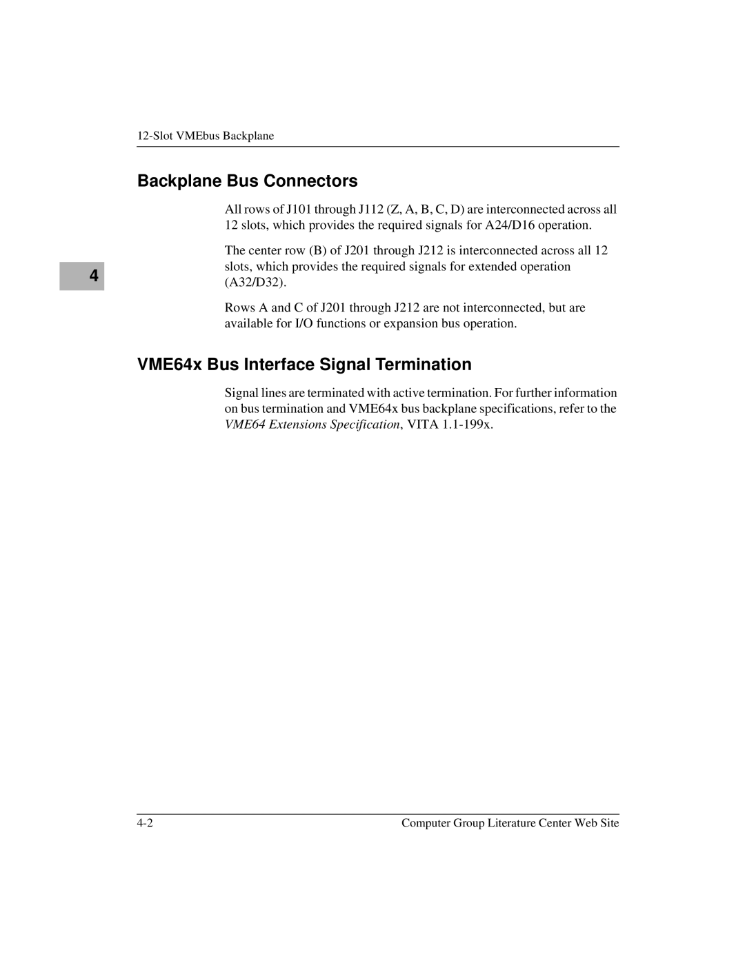 Motorola MVME956UM2, MVME956AC user manual Backplane Bus Connectors, VME64x Bus Interface Signal Termination 