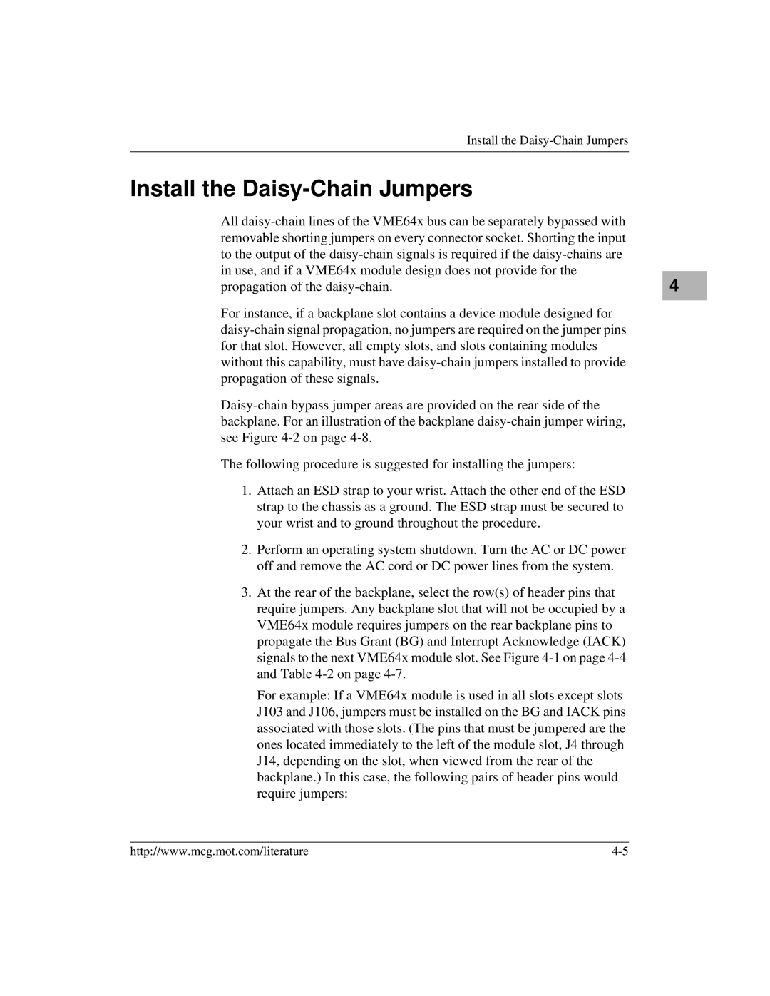 Motorola MVME956AC, MVME956UM2 user manual Install the Daisy-Chain Jumpers 