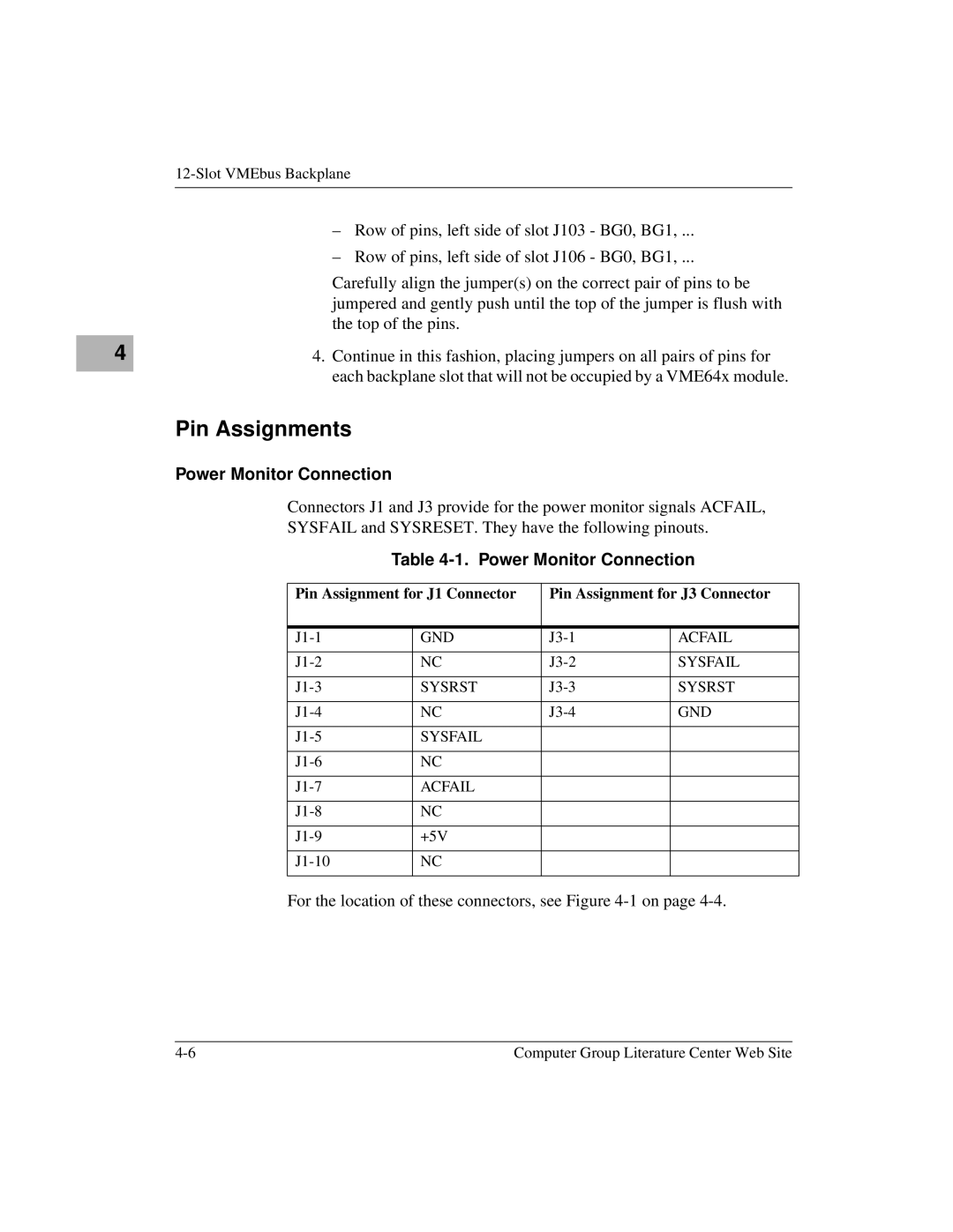 Motorola MVME956UM2, MVME956AC user manual Pin Assignments, Power Monitor Connection 