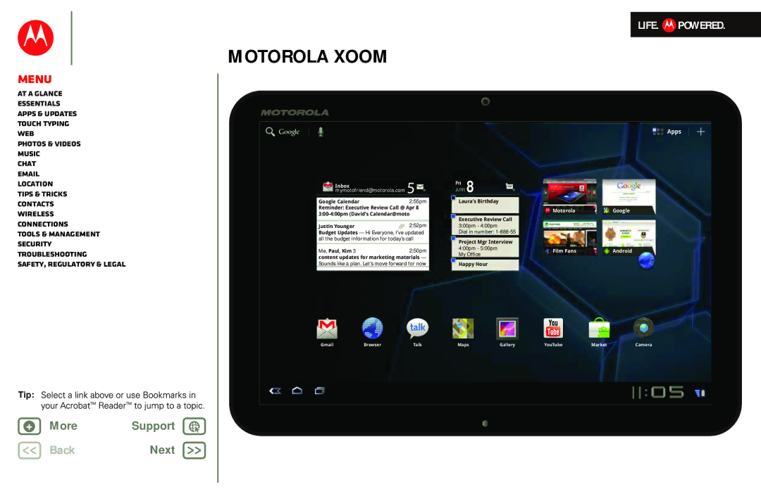 Motorola MZ601 manual Motorola Xoom, Menu 