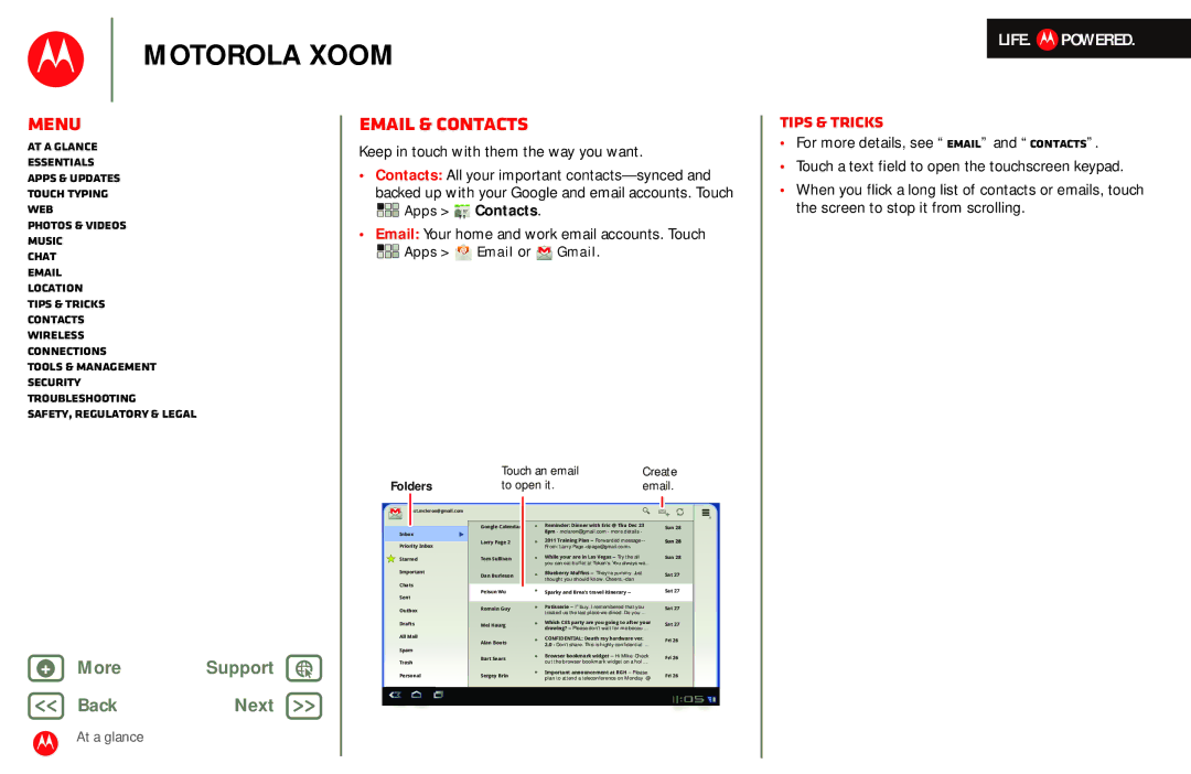 Motorola MZ601 Email & contacts, Keep in touch with them the way you want, Email Your home and work email accounts. Touch 