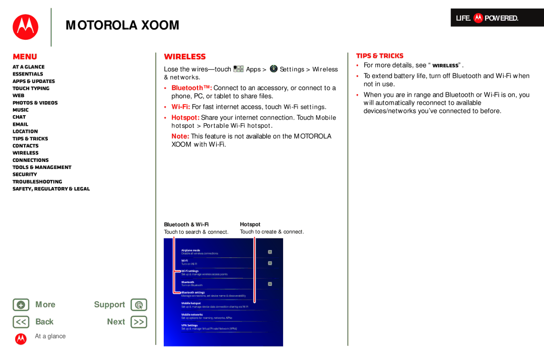 Motorola MZ601 manual Lose the wires-touch Apps Settings Wireless & networks 