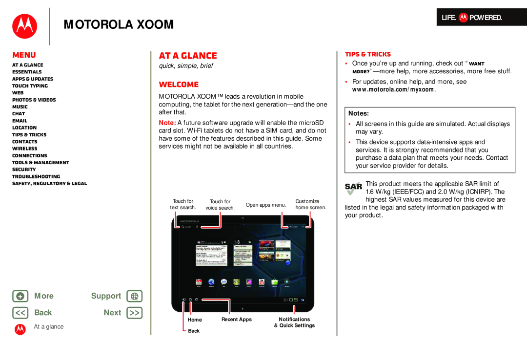 Motorola MZ601 manual At a glance, Welcome, Tips & tricks 