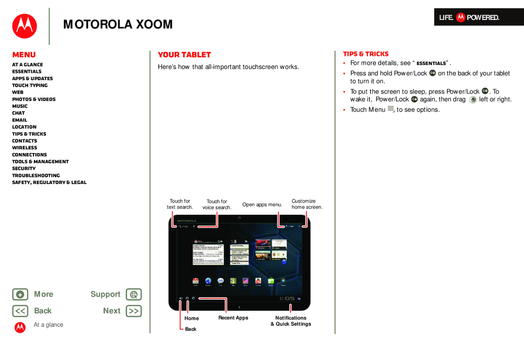 Motorola MZ601 manual Your tablet, Here’s how that all-important touchscreen works, Touch Menu to see options 