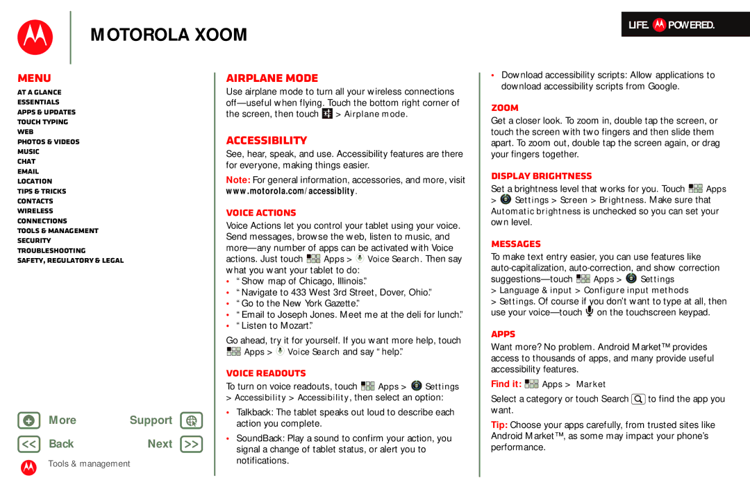 Motorola MZ601 manual Airplane mode, Accessibility 