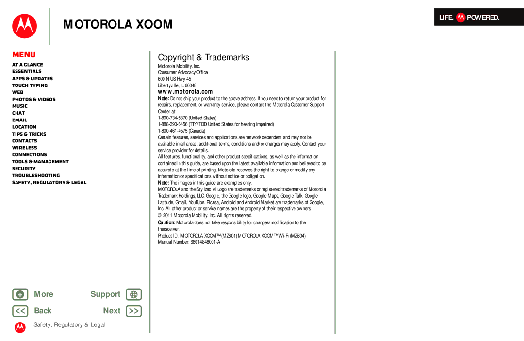 Motorola MZ601 manual Copyright & Trademarks 