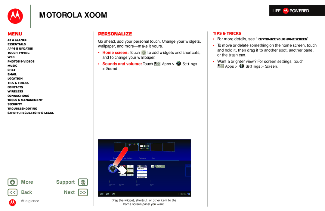 Motorola MZ601 manual Personalize, Sound, Apps Settings Screen 