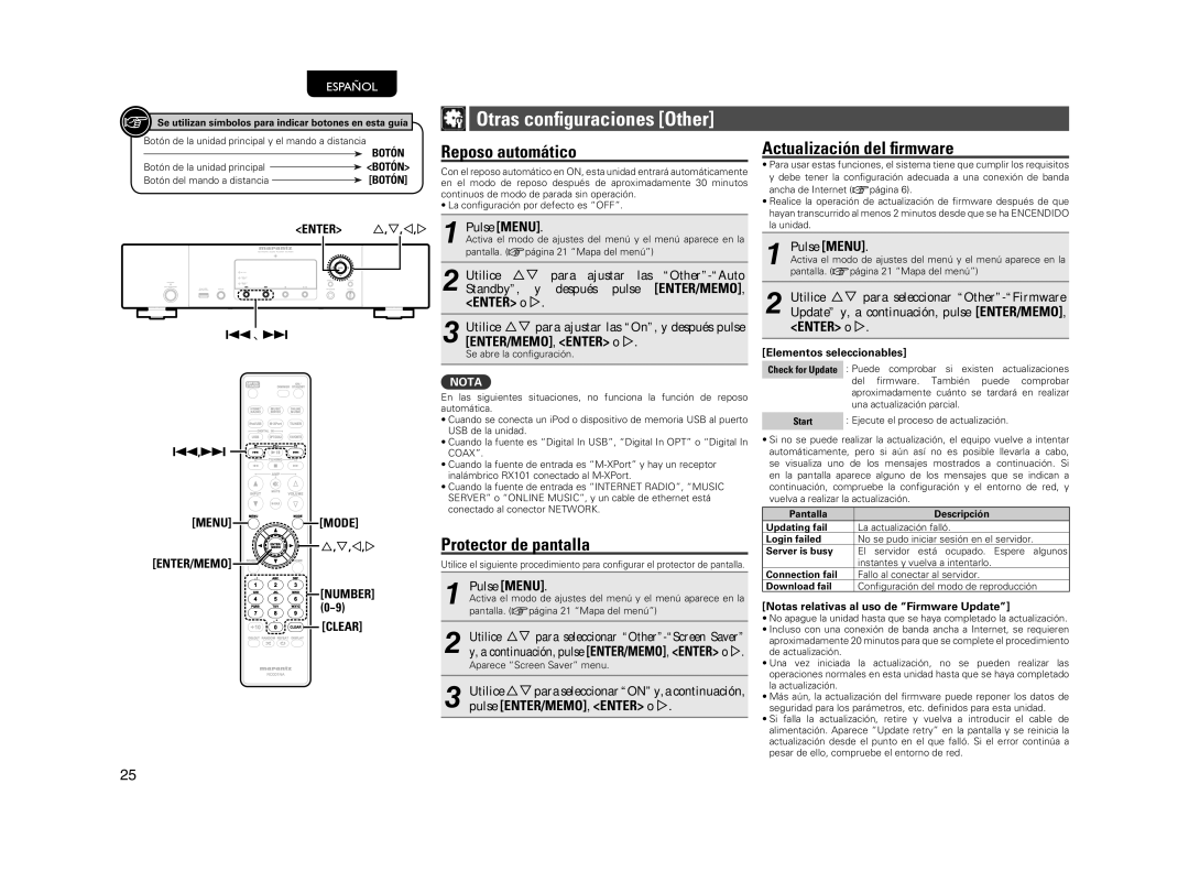 Motorola NA7004 manual Otras conﬁguraciones Other, Reposo automático, Protector de pantalla, Actualización del ﬁrmware 