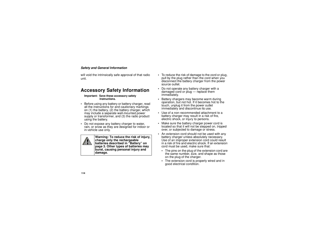 Motorola NNTN5837A manual Accessory Safety Information 