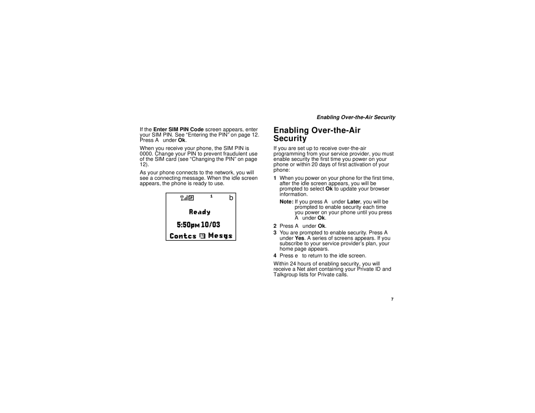 Motorola NNTN5837A manual Enabling Over-the-Air Security 