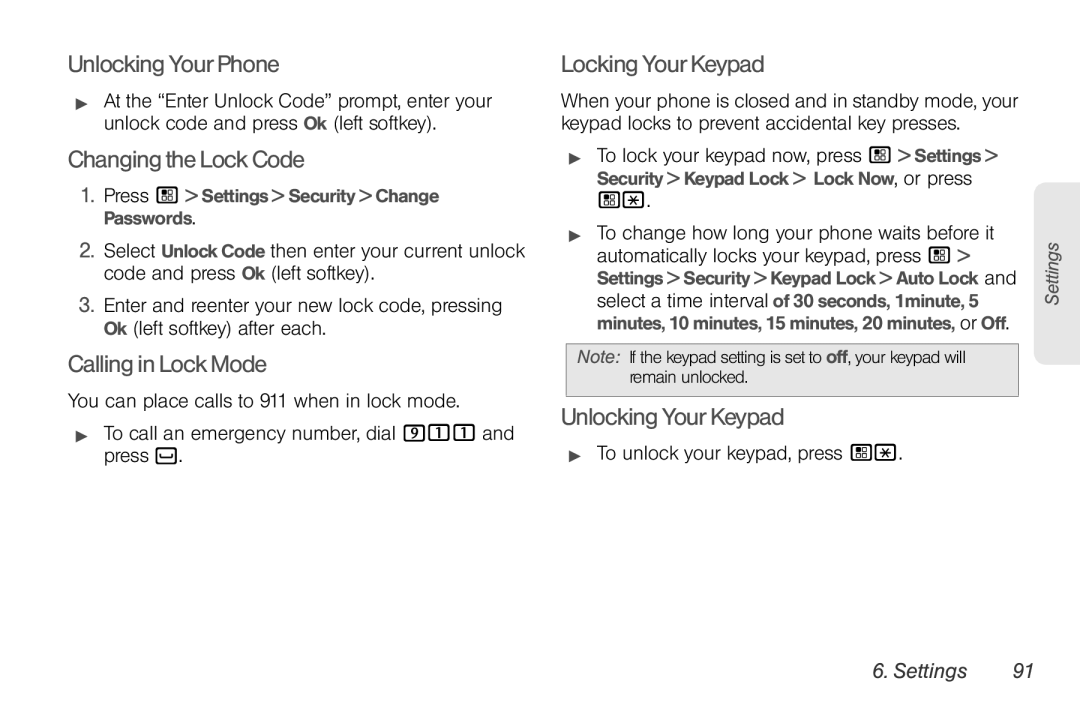 Motorola NNTN7794B UnlockingYourPhone, ChangingtheLockCode, CallinginLockMode, LockingYourKeypad, UnlockingYourKeypad 