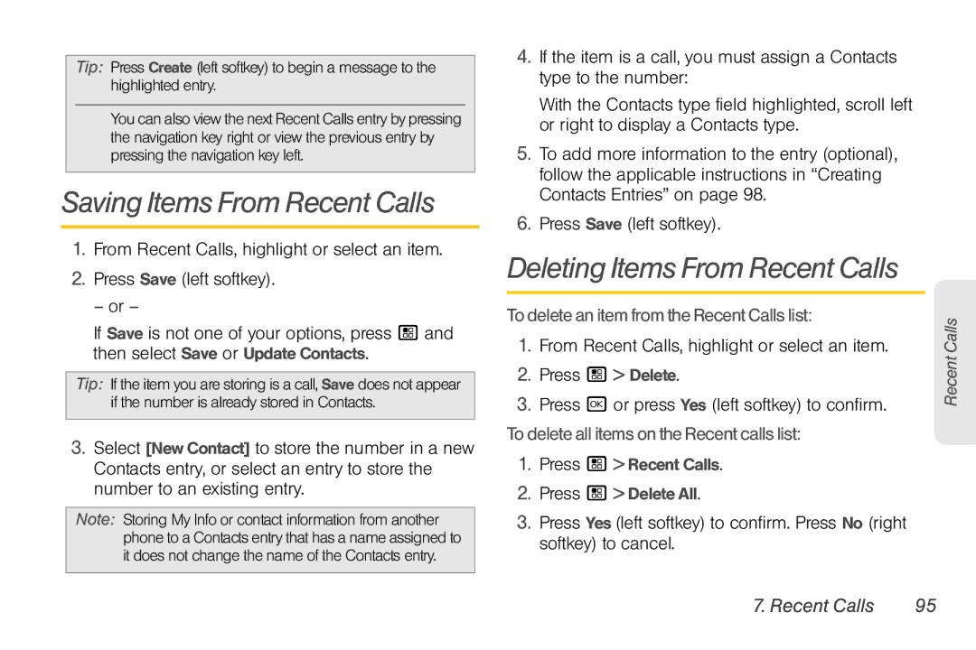 Motorola NNTN7794B Saving Items From Recent Calls, Deleting Items From Recent Calls, TodeleteanitemfromtheRecentCallslist 