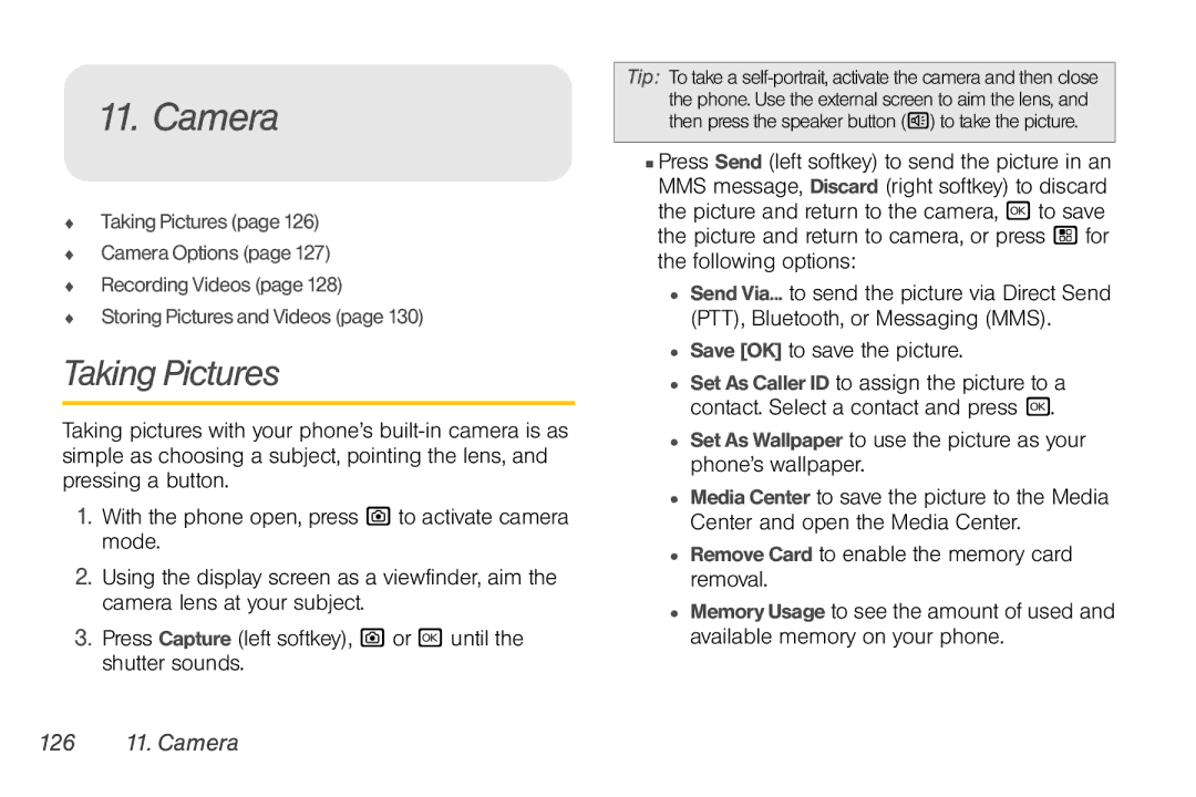 Motorola NNTN7794B manual Taking Pictures, Save OK to save the picture, 126 11. Camera 