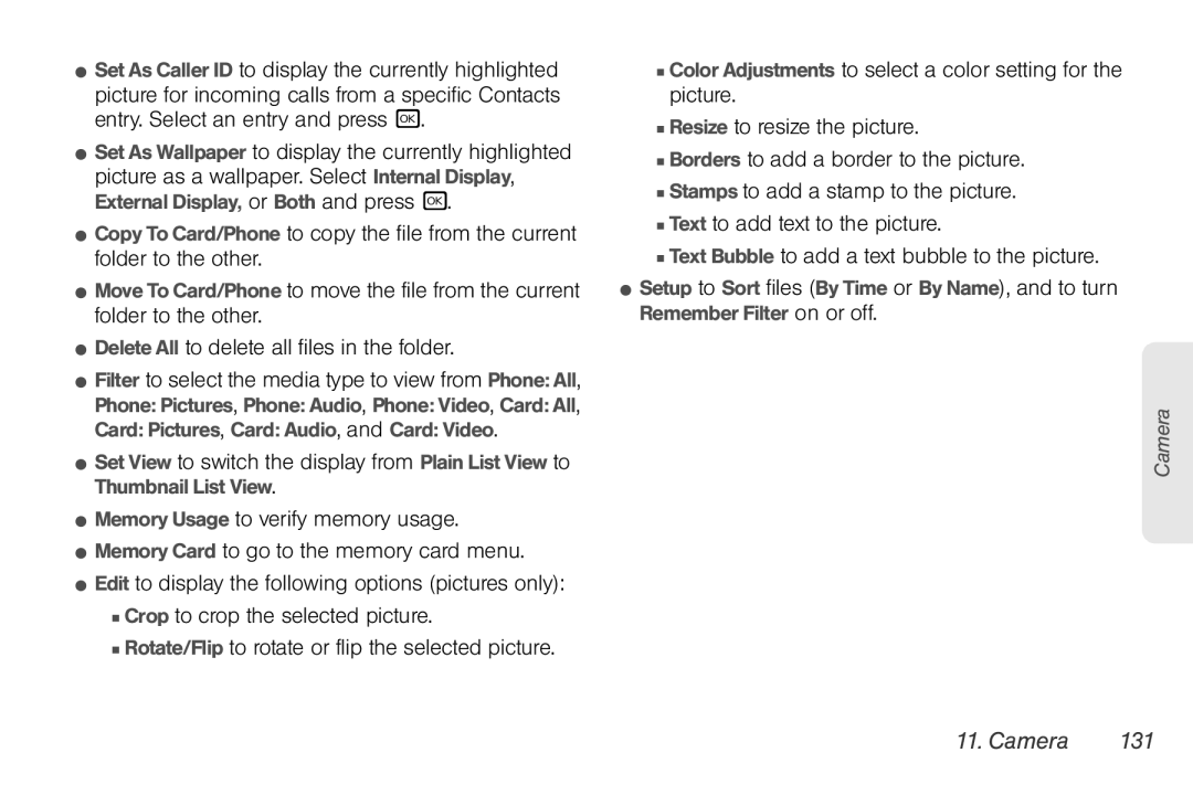 Motorola NNTN7794B manual Camera 131 