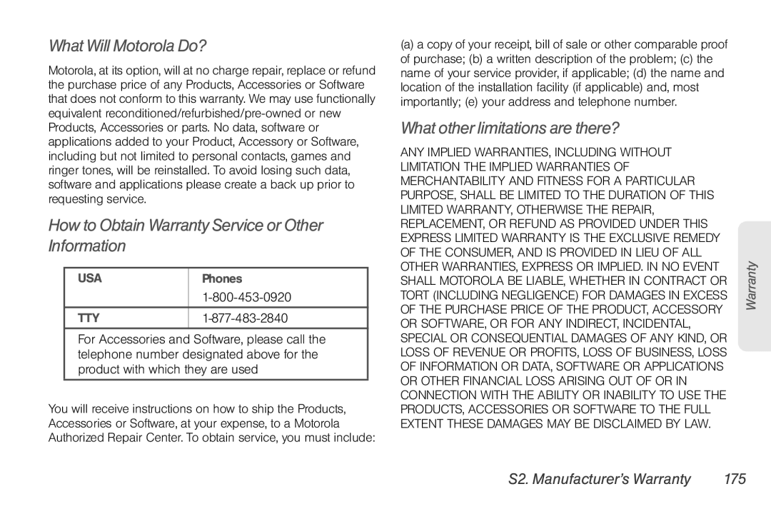 Motorola NNTN7794B manual What Will Motorola Do?, How to Obtain Warranty Service or Other Information 