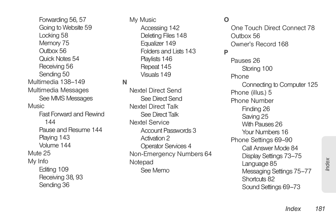 Motorola NNTN7794B manual Index 