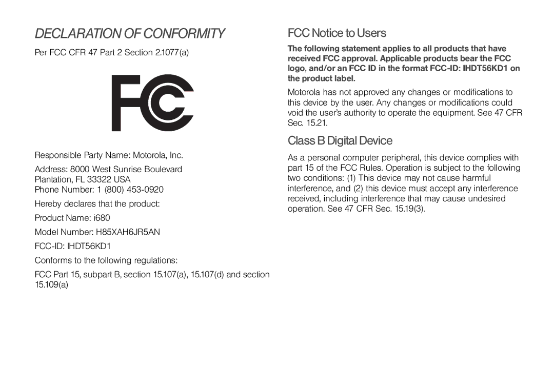 Motorola NNTN7794B manual FCCNoticetoUsers, ClassBDigitalDevice 