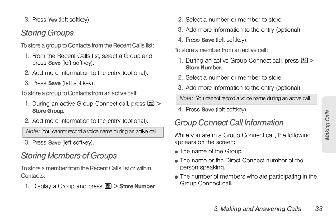 Motorola NNTN7794B manual Storing Groups, Storing Members of Groups, Group Connect Call Information 