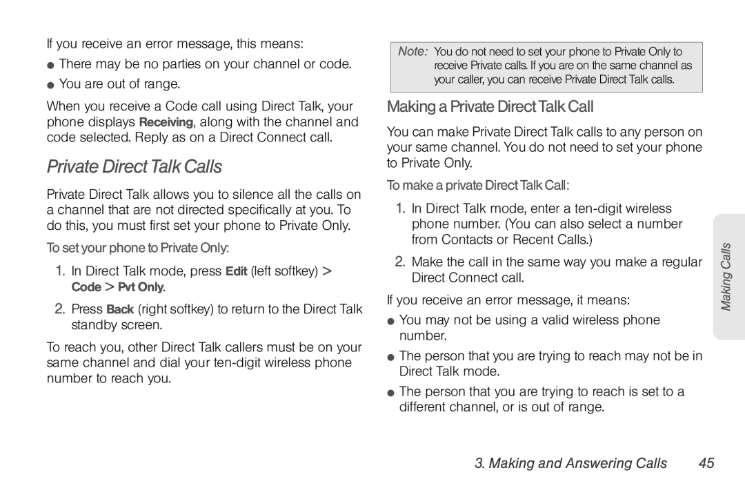 Motorola NNTN7794B manual Private Direct Talk Calls, MakingaPrivateDirectTalkCall, TosetyourphonetoPrivateOnly 