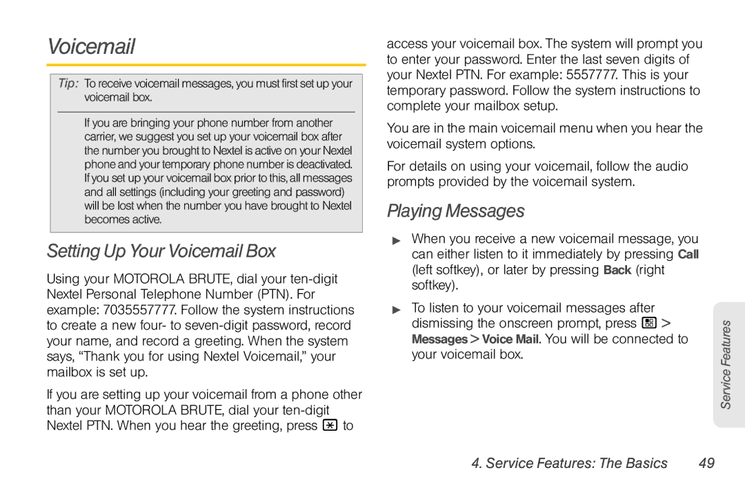 Motorola NNTN7794B manual Setting Up Your Voicemail Box, Playing Messages 