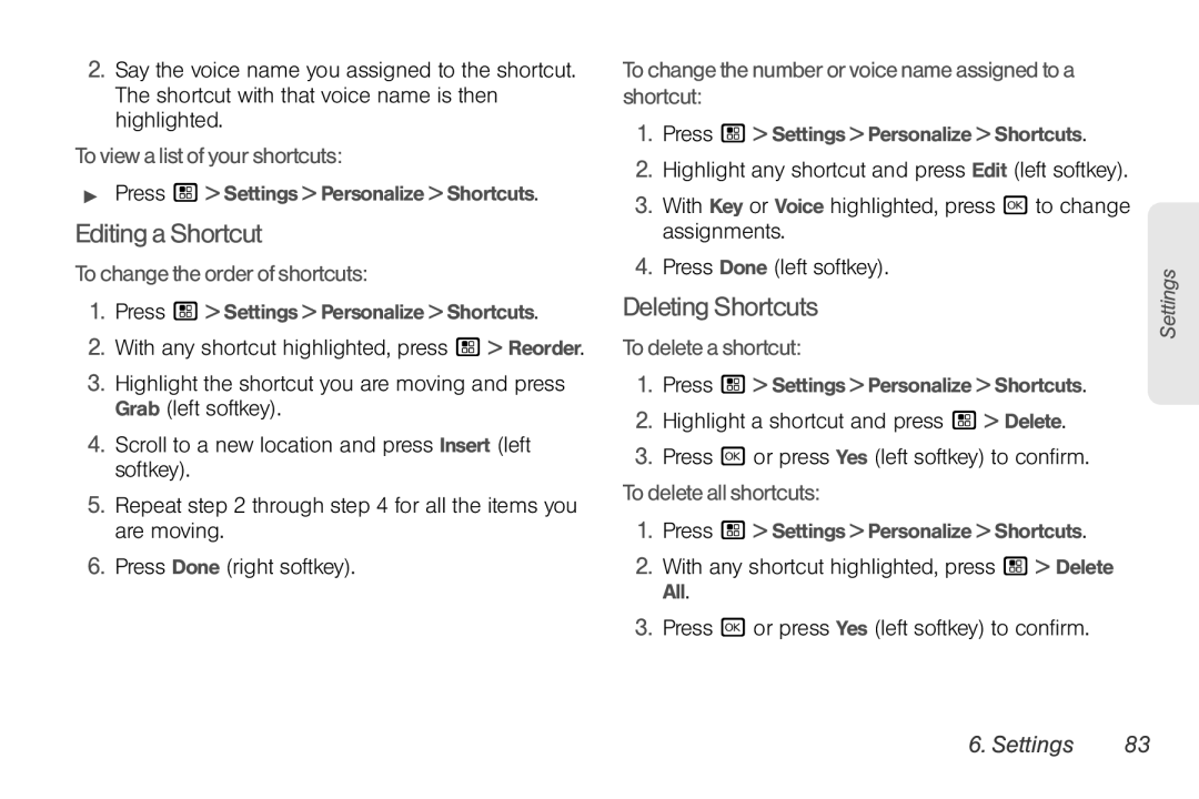 Motorola NNTN7794B manual EditingaShortcut, DeletingShortcuts 