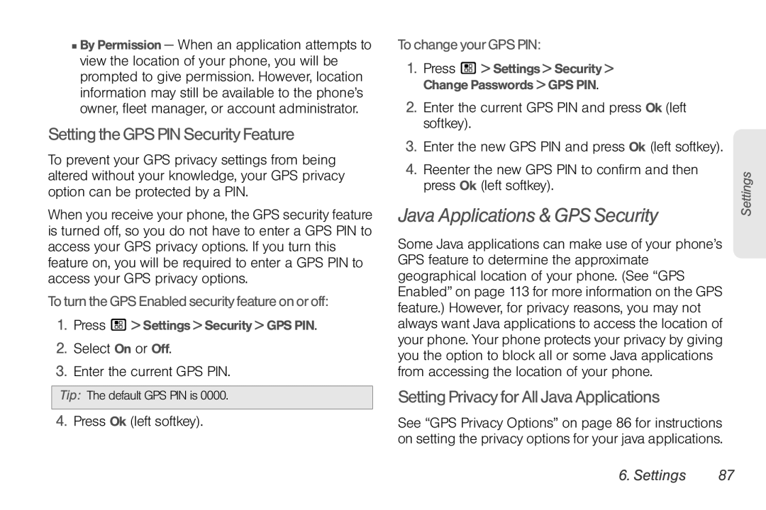 Motorola NNTN7794B Java Applications & GPS Security, SettingtheGPSPINSecurityFeature, SettingPrivacyforAllJavaApplications 