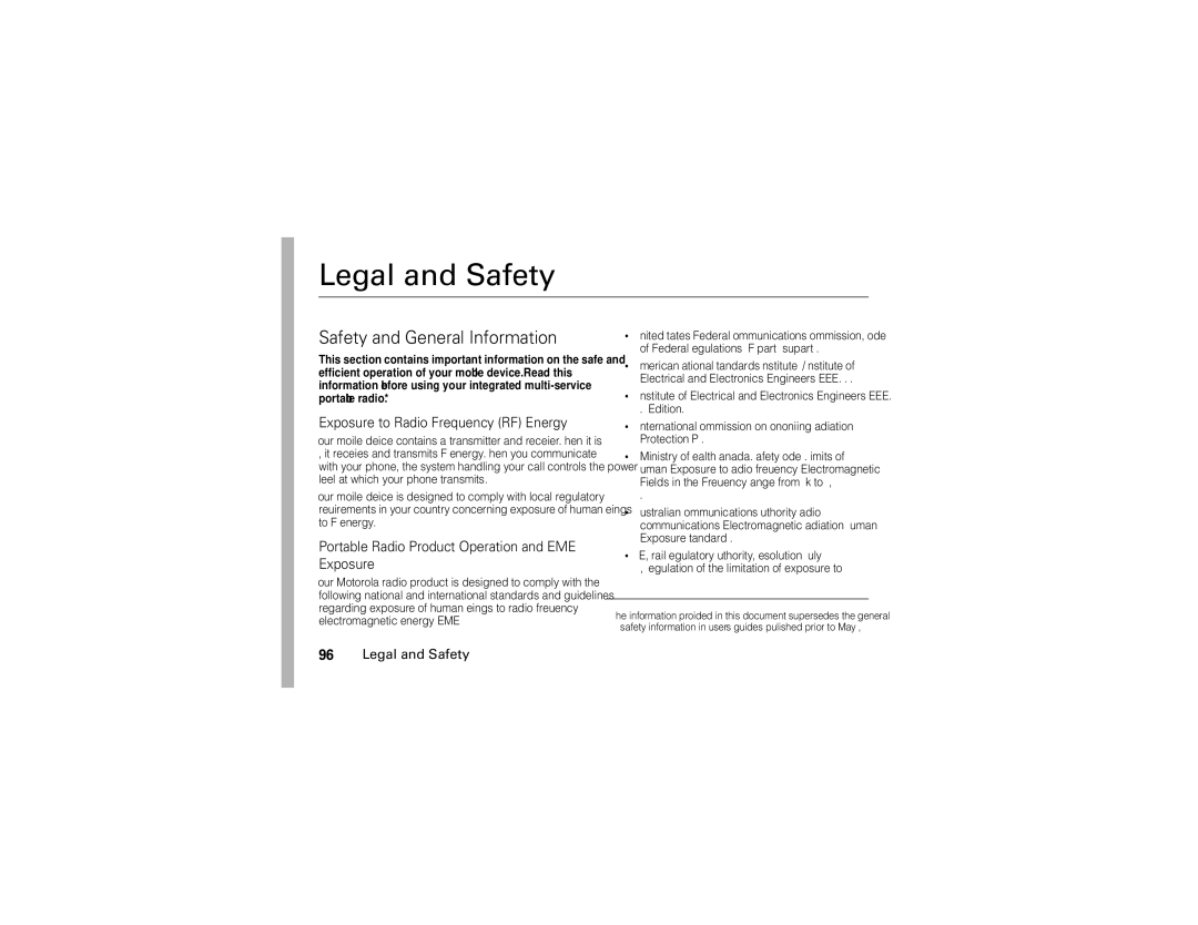 Motorola NNTN7795B manual Legal and Safety, Safety and General Information, Exposure to Radio Frequency RF Energy 