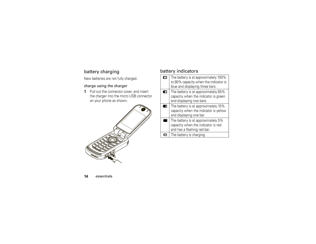 Motorola NNTN7795B manual Battery charging, Battery indicators 