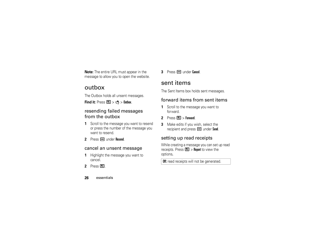 Motorola NNTN7795B manual Outbox, Sent items 