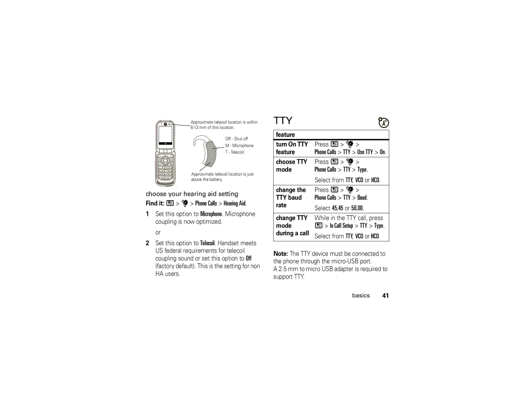 Motorola NNTN7795B manual Find it / u Phone Calls Hearing Aid 