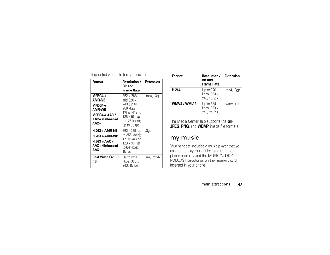 Motorola NNTN7795B manual My music, Supported video file formats include 