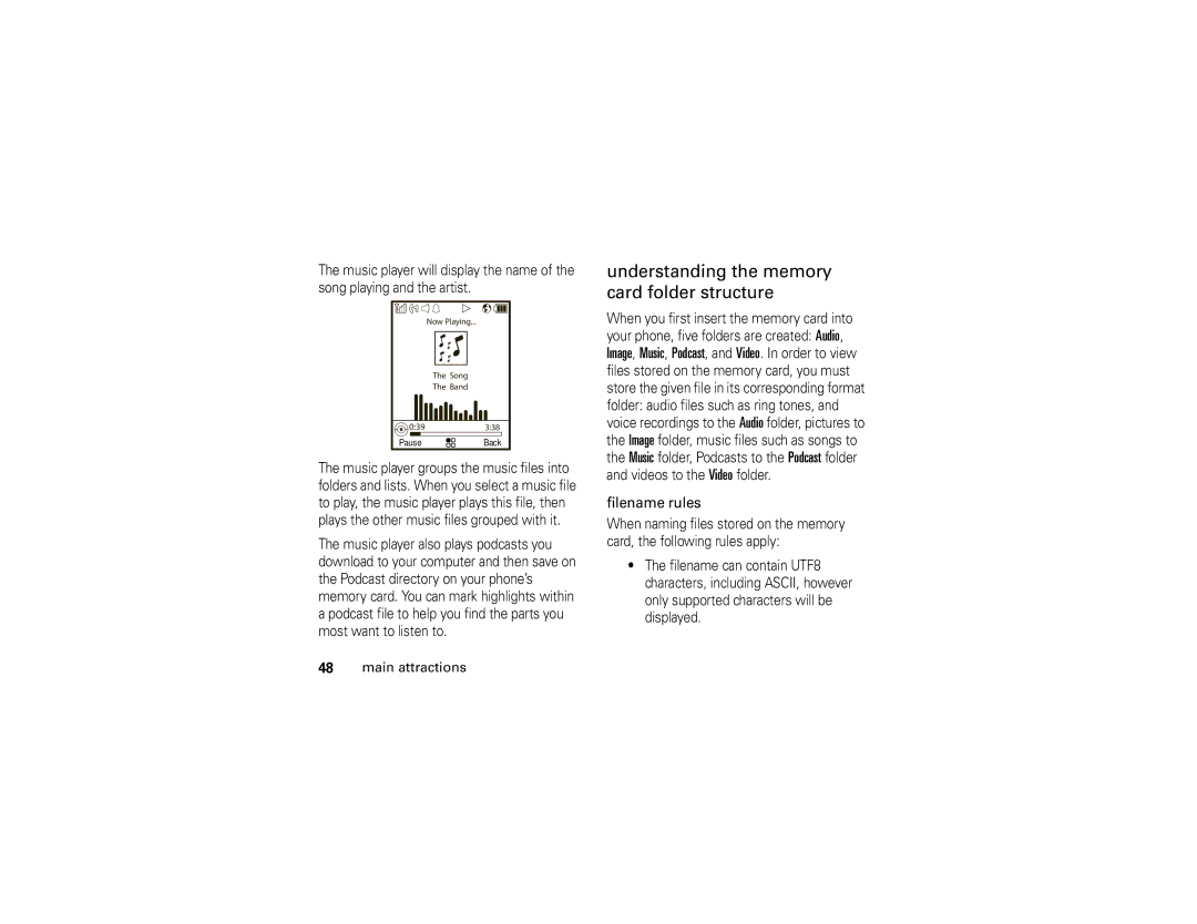 Motorola NNTN7795B manual Understanding the memory card folder structure 