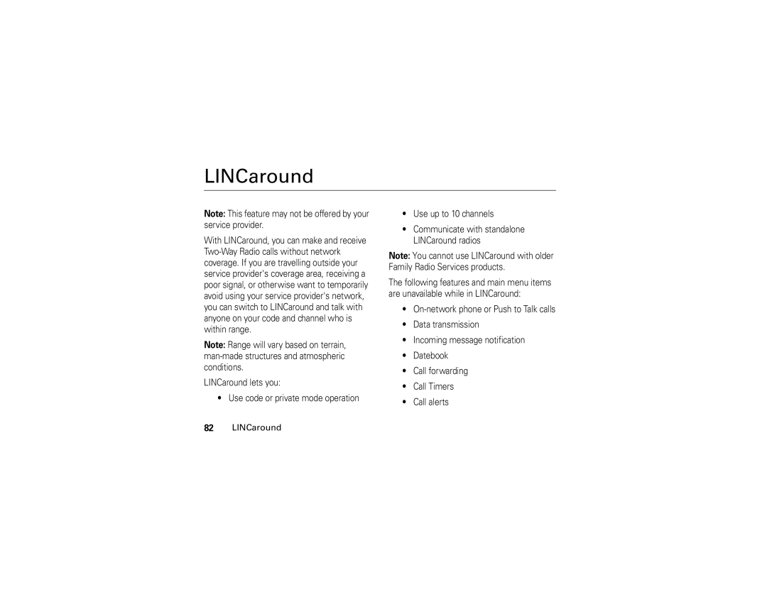 Motorola NNTN7795B manual LINCaround 