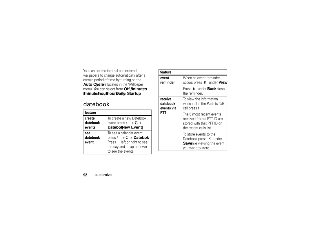 Motorola NNTN7795B manual Datebook New Event 