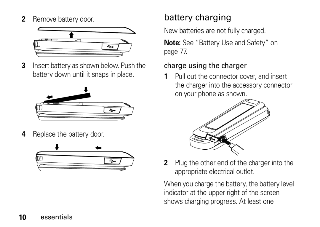 Motorola H76XAH6JR7BN, NNTN7813A, i410 manual battery charging 