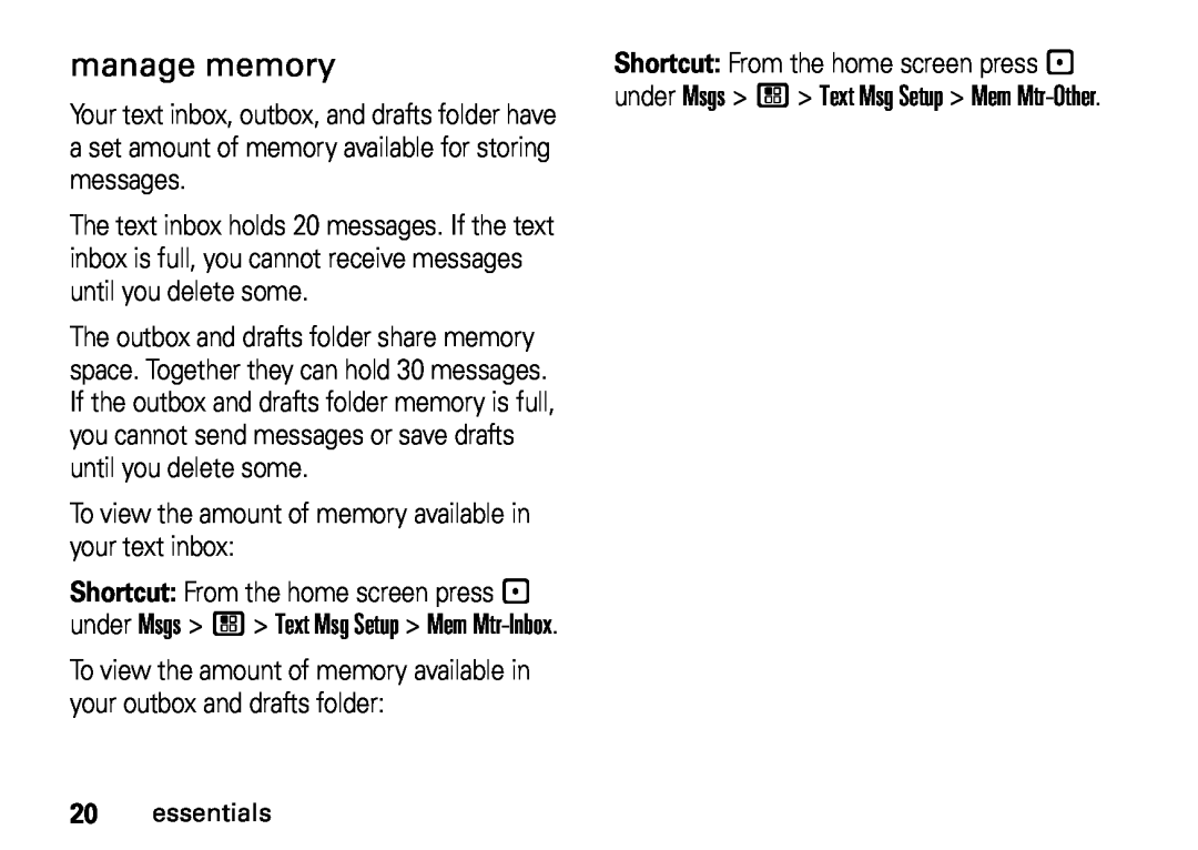 Motorola NNTN7813A, i410, H76XAH6JR7BN manual manage memory 