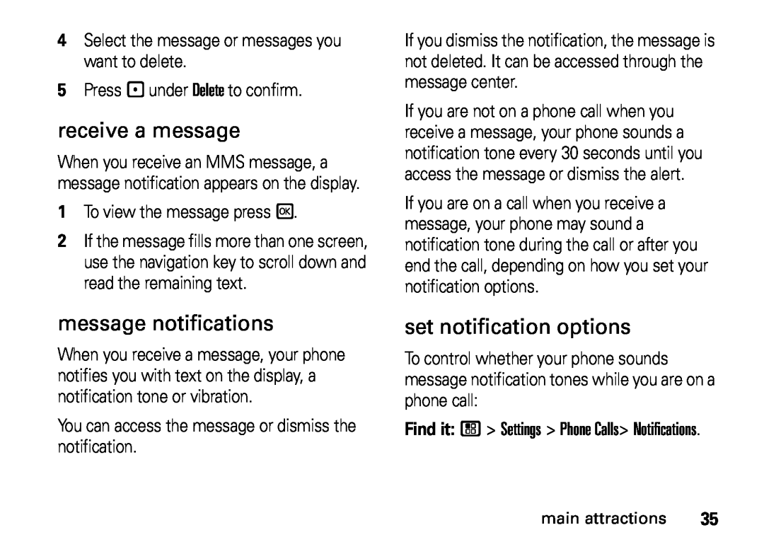 Motorola NNTN7813A, i410, H76XAH6JR7BN manual receive a message, message notifications, set notification options 