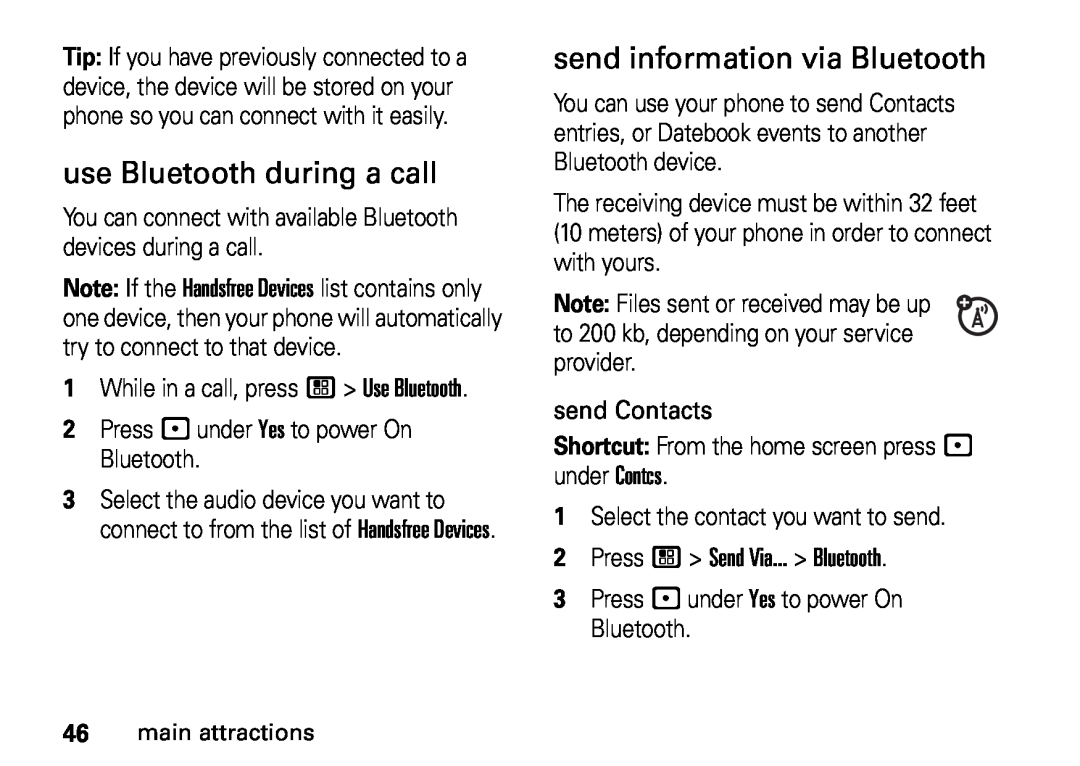 Motorola H76XAH6JR7BN, NNTN7813A, i410 manual use Bluetooth during a call, send information via Bluetooth 