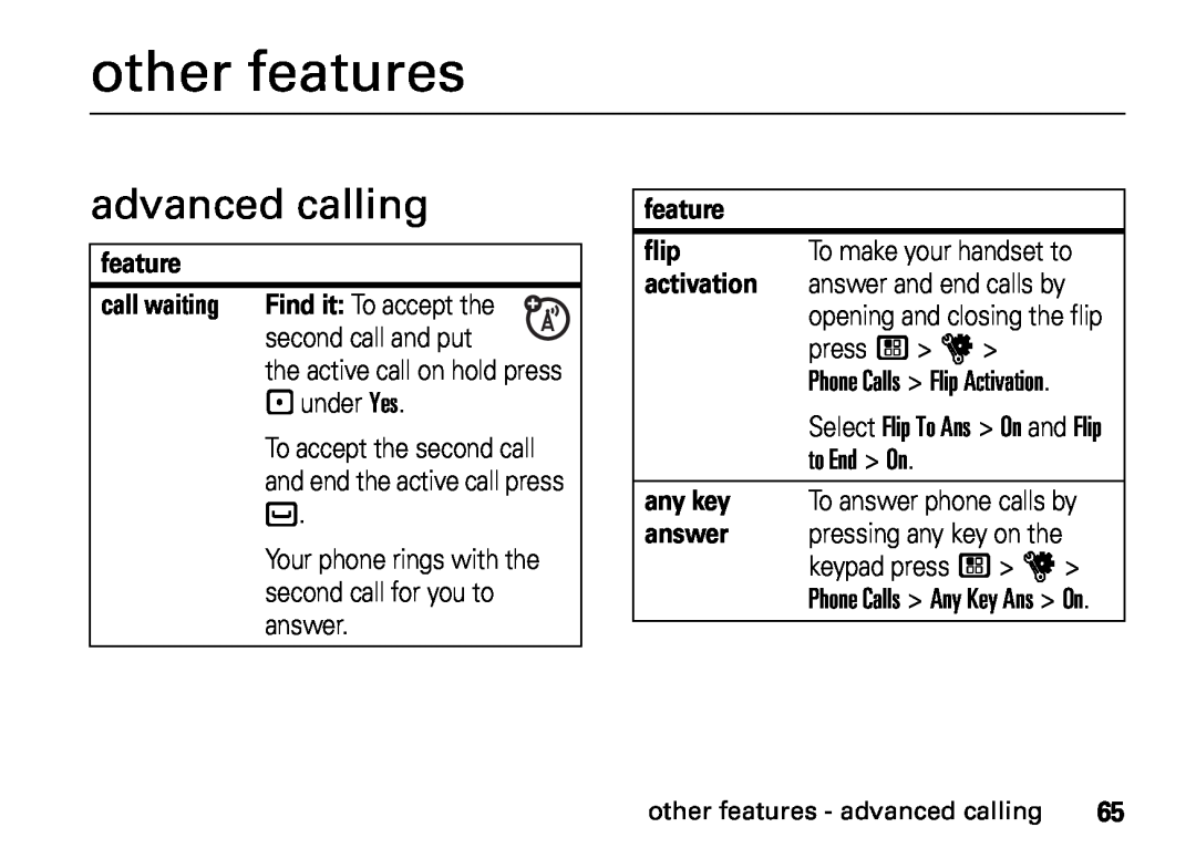 Motorola NNTN7813A, i410, H76XAH6JR7BN manual other features, advanced calling 